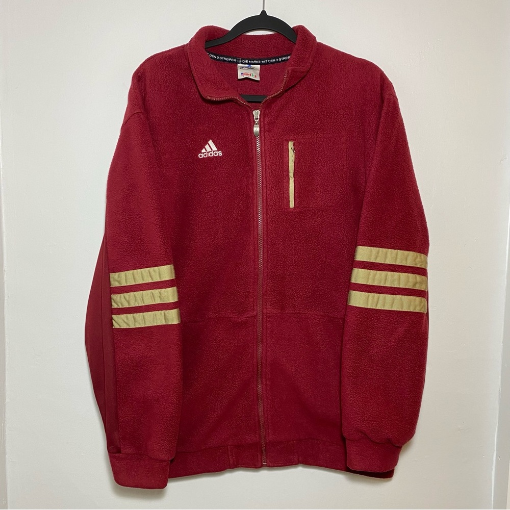Vintage Adidas Full-Zip Fleece Red Sweater Sz M